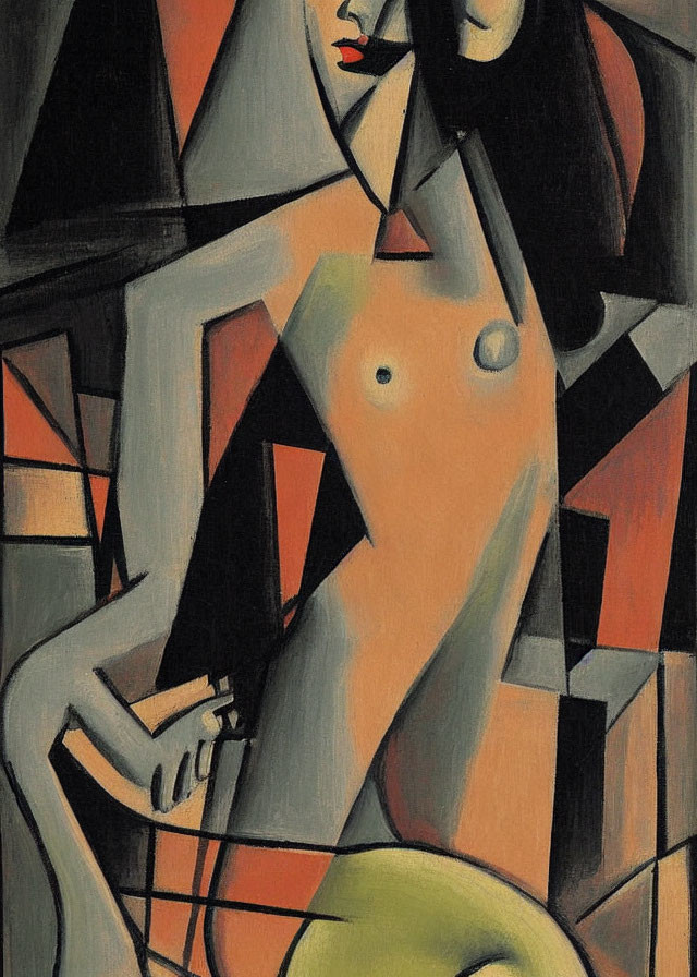 Fragmented Female Figure in Abstract Cubist Painting