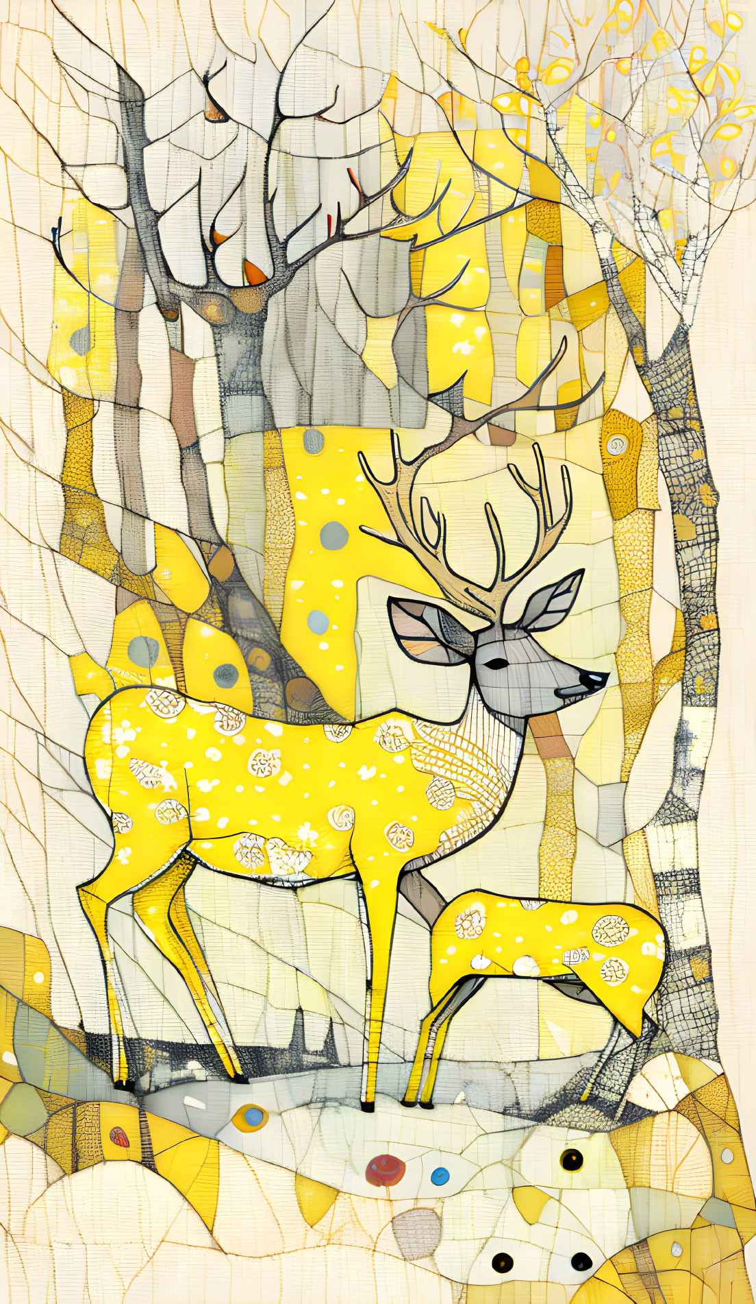 Two yellow deer