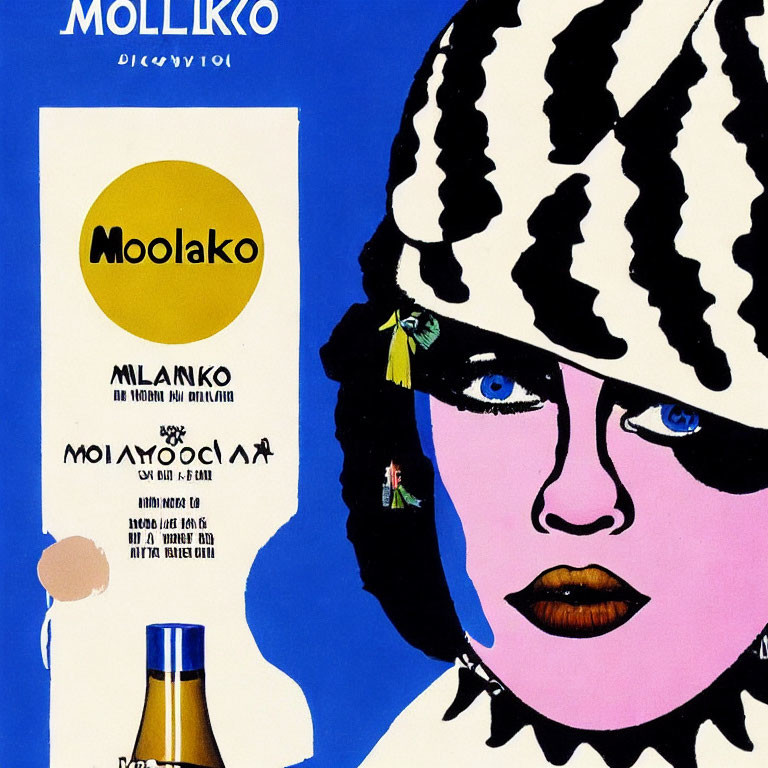 Vintage-Style Poster with Stylized Woman, Cyrillic Text, and Bottle