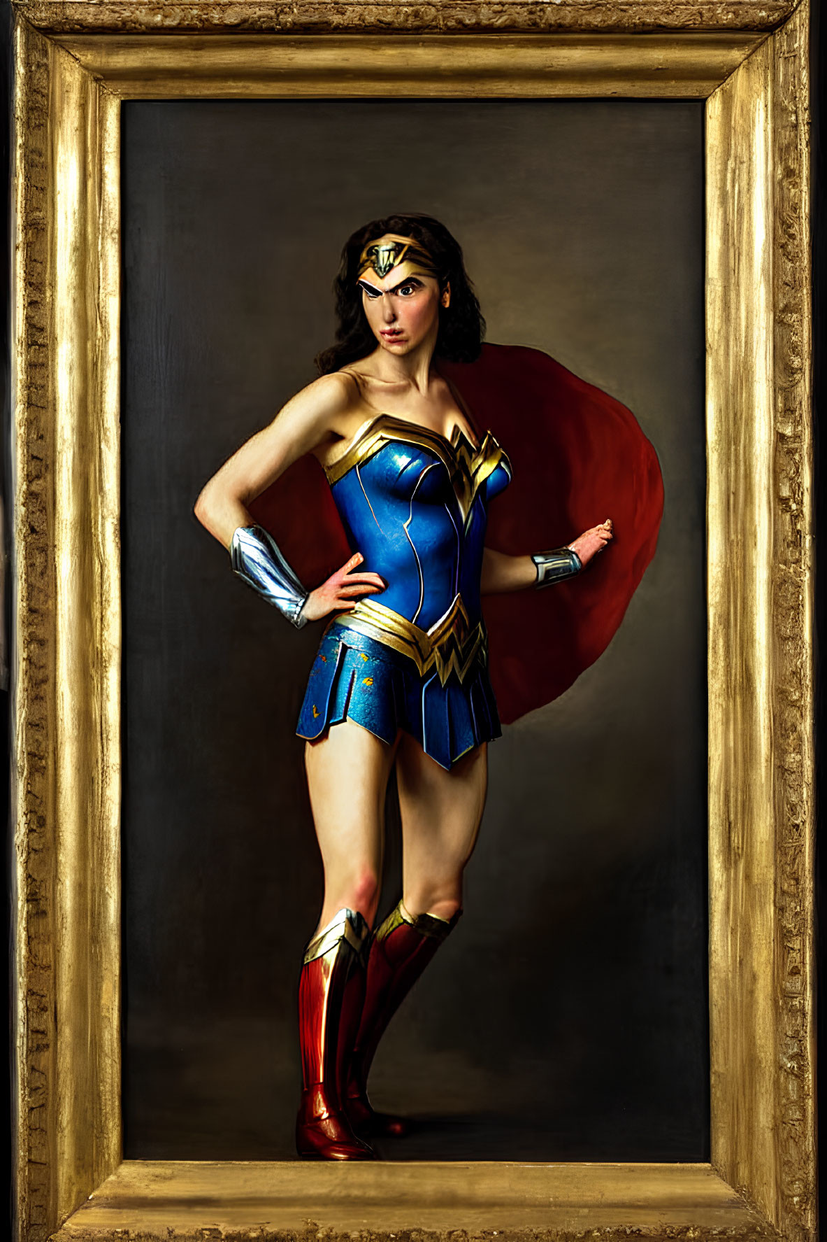 Person in Wonder Woman costume in classical portrait style frame