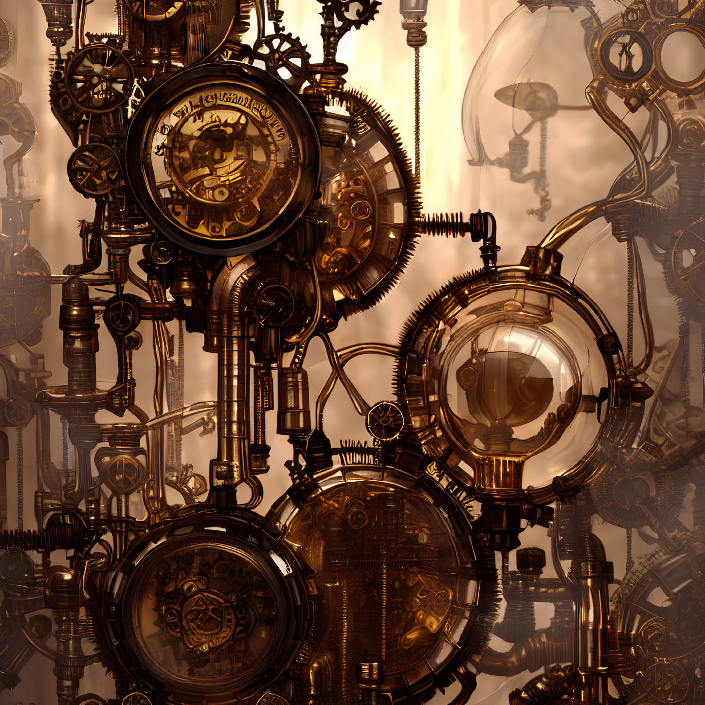 Detailed Steampunk Machinery with Cogs, Gears, and Glowing Bulbs