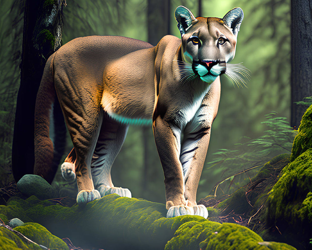 Majestic feline creature in lush green forest