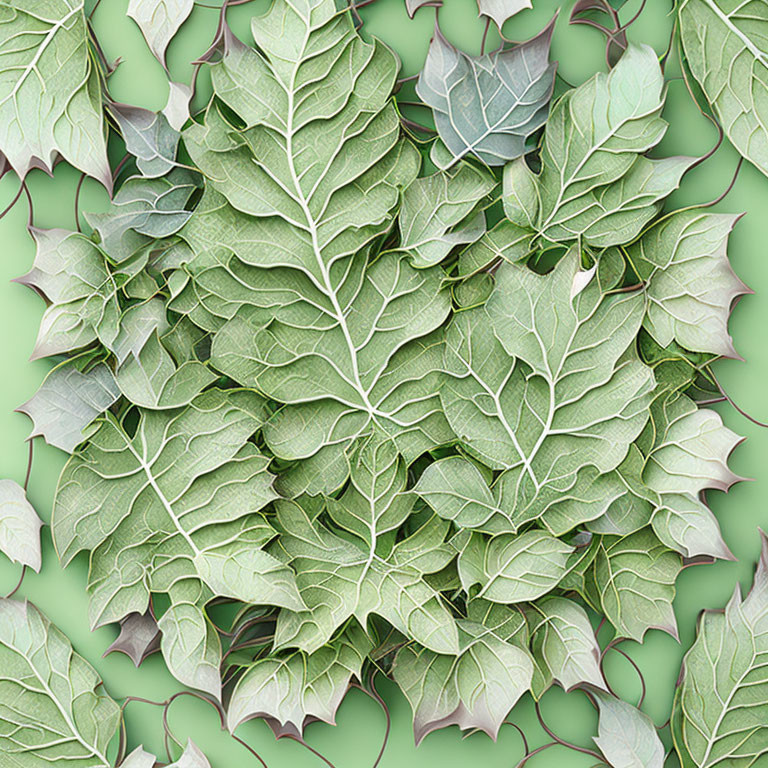 Green Ivy Leaves Pattern on Matching Background with Vein Details