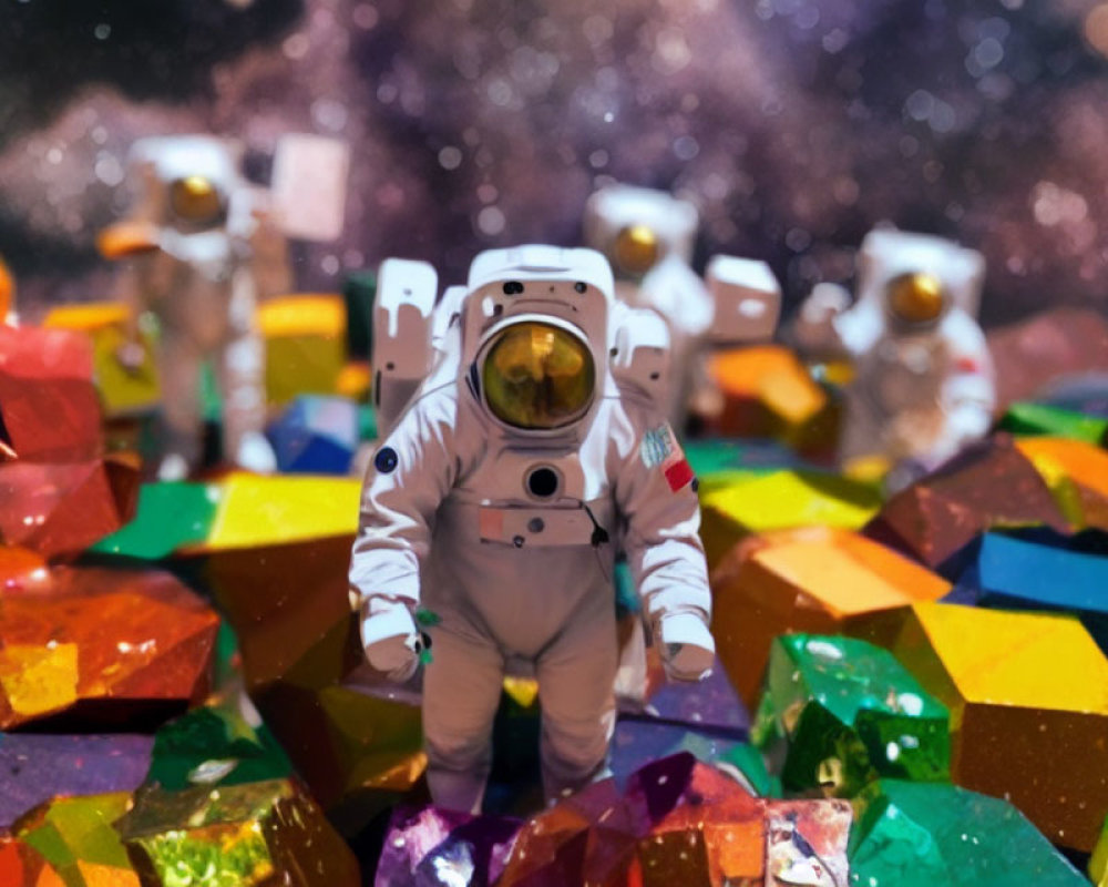 Colorful Gem-Like Structures Surround Astronaut Figurine