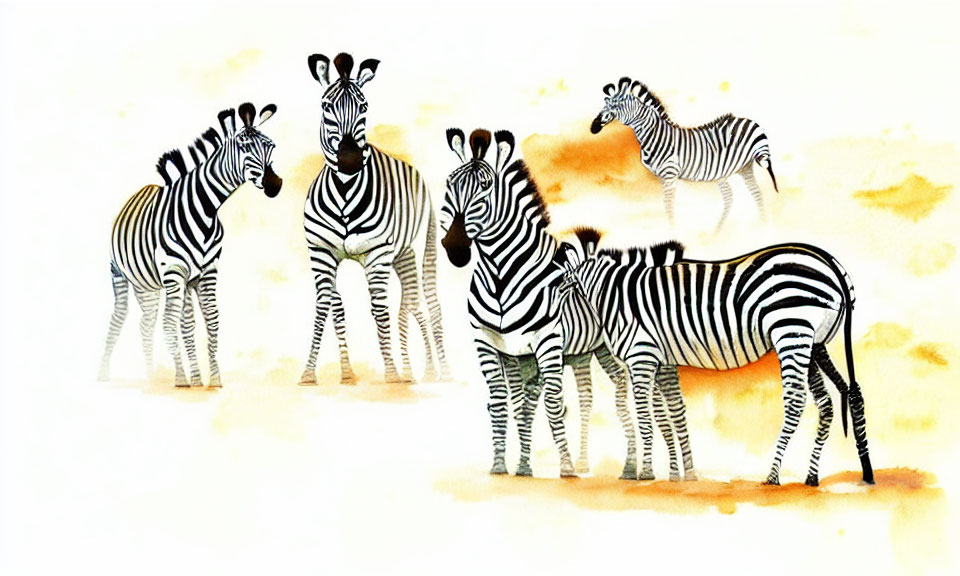 Illustrated Zebras with Varying Stripe Patterns on Light Background