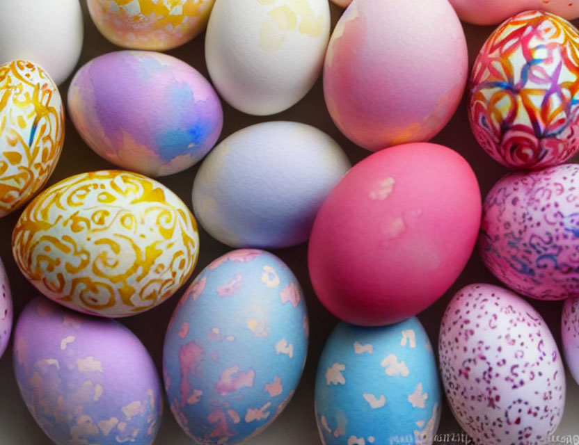 Vibrant Easter eggs with assorted patterns and decorations