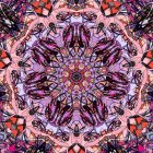 Symmetrical mandala art with floral patterns and multiple faces