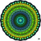 Colorful Blue, Gold, and Green Mandala with Symmetrical Patterns