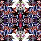 Symmetrical digital artwork with geometric shapes and vibrant colors