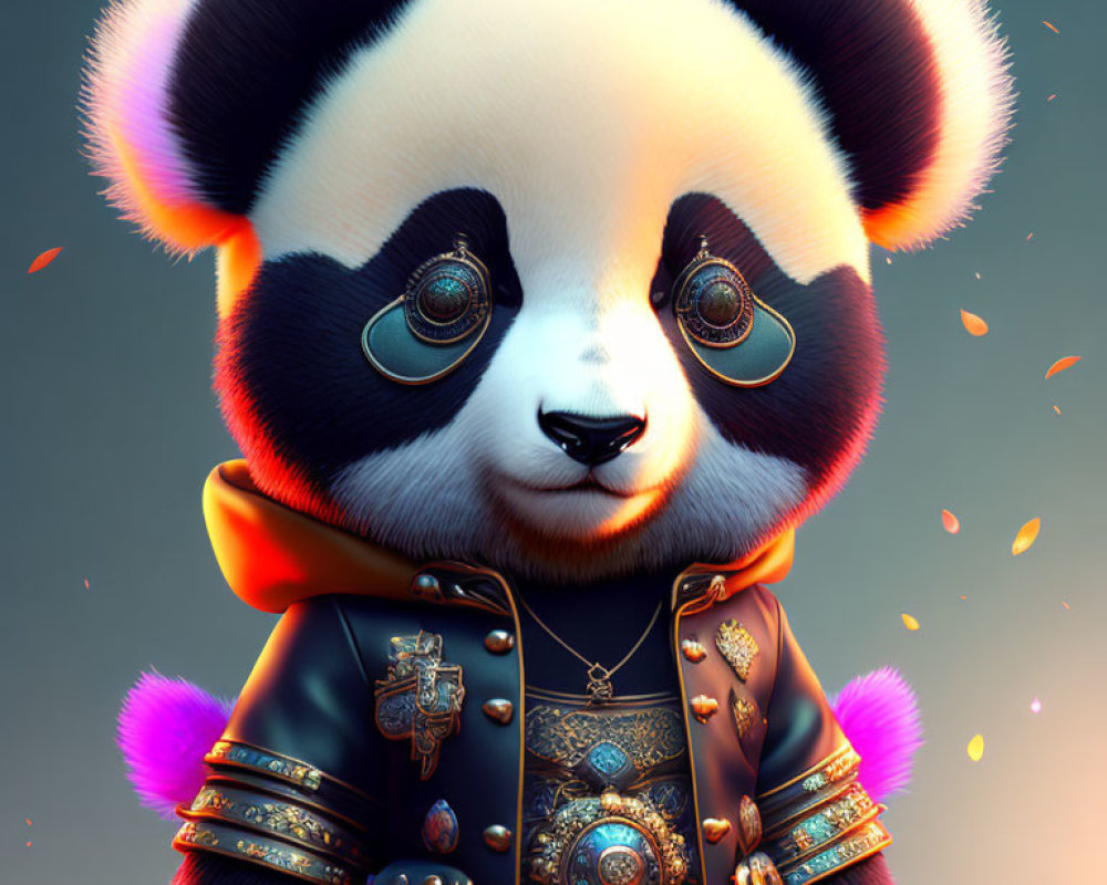 Digital illustration of a panda in ornate jacket with vibrant colors