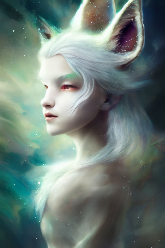 Fantasy portrait of humanoid creature with white fox-like features