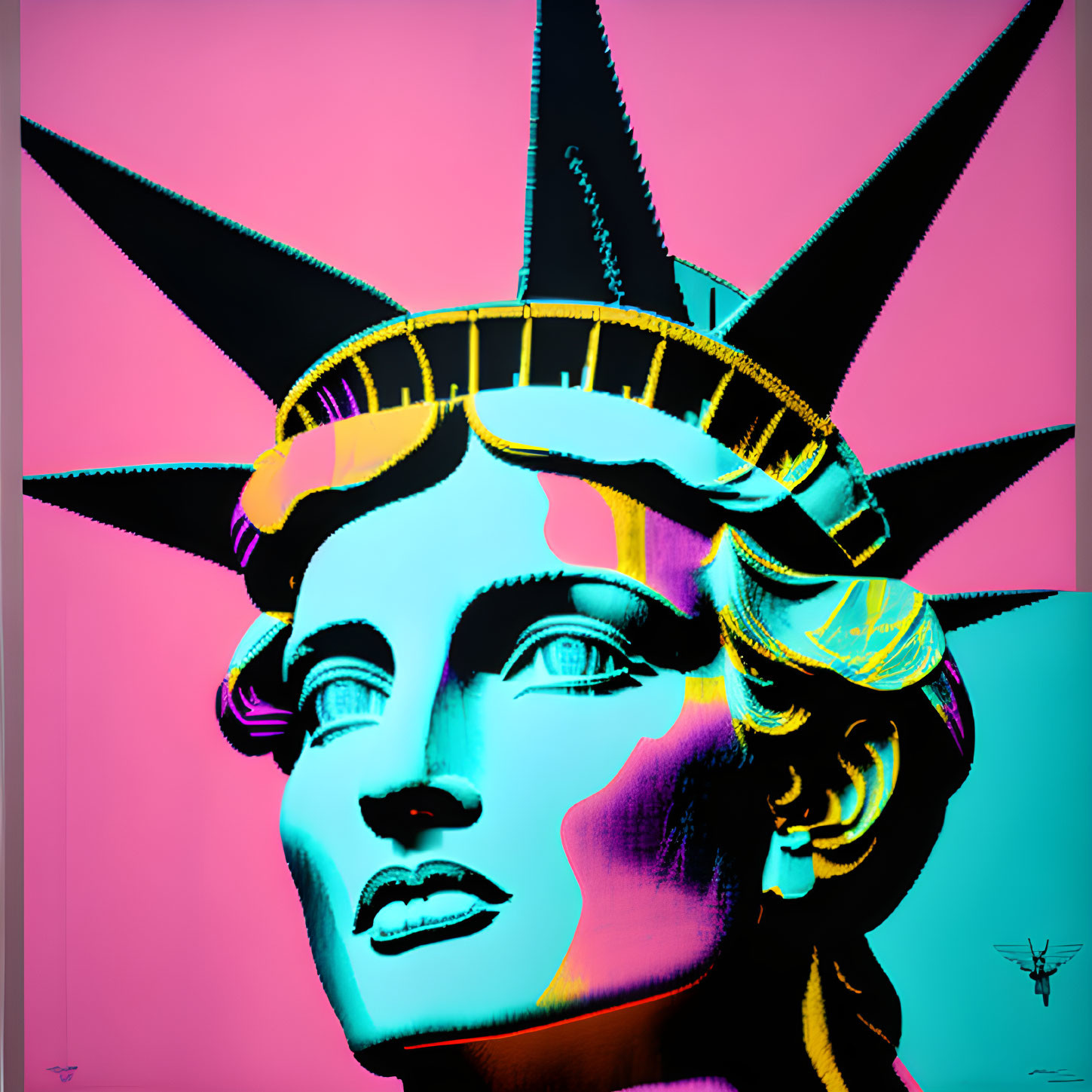Pop Art Statue of Liberty with Pink Background & Colorful Shading