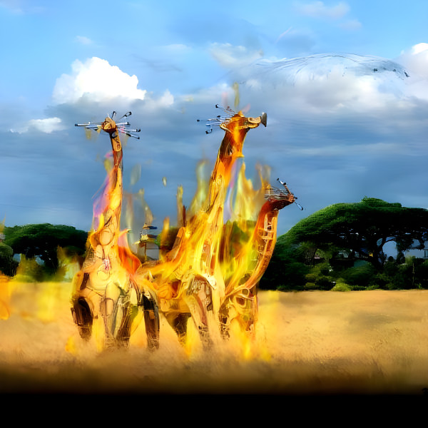 Steampunk Giraffes in flames