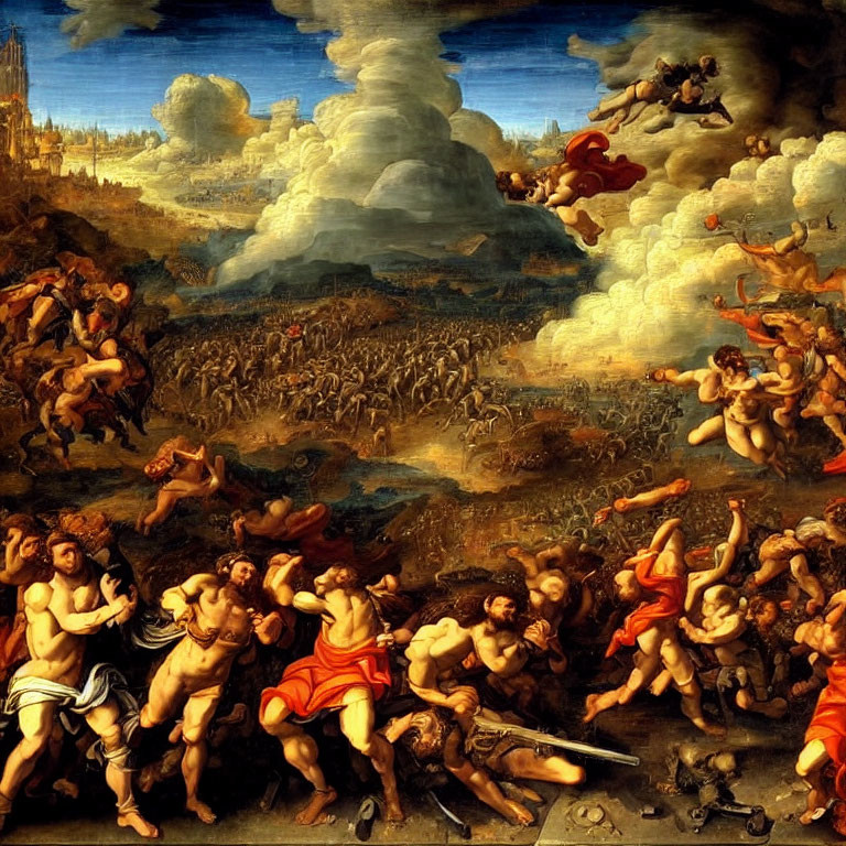 Renaissance-style painting of chaotic battle scene