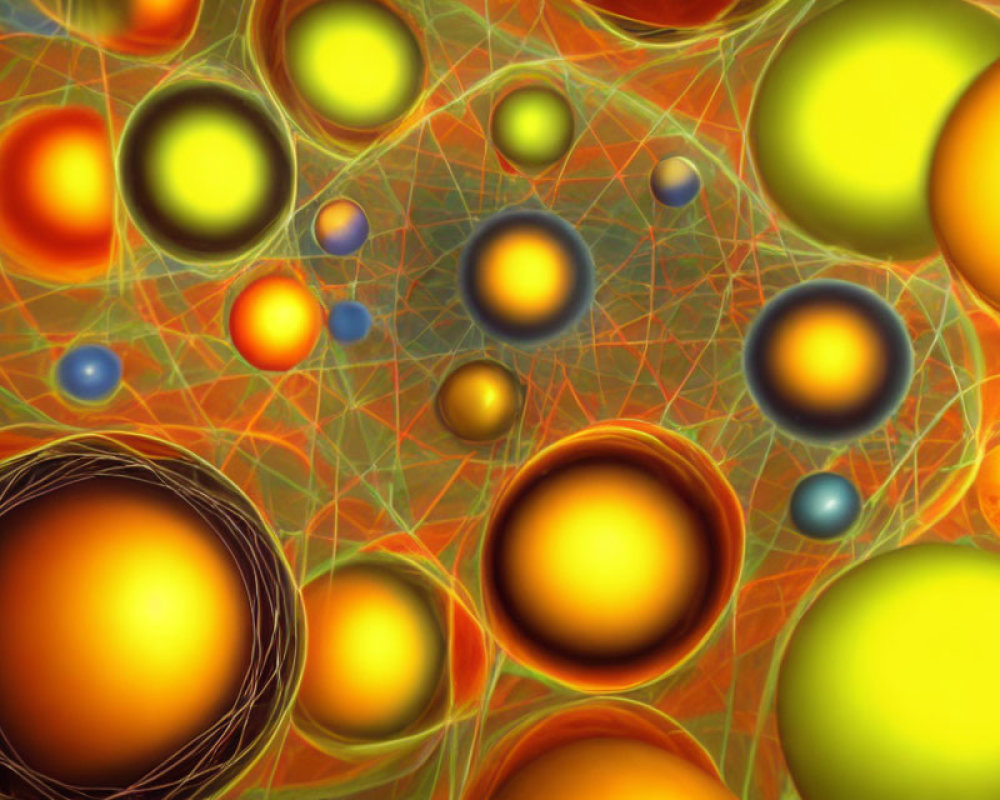 Colorful Abstract Image: Glowing Orbs and Interconnected Lines