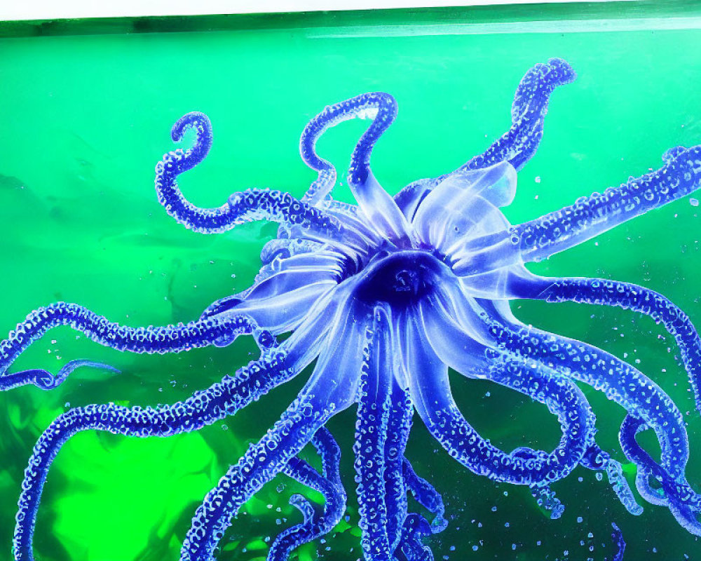 Colorful Octopus Glass Sculpture on Green Background