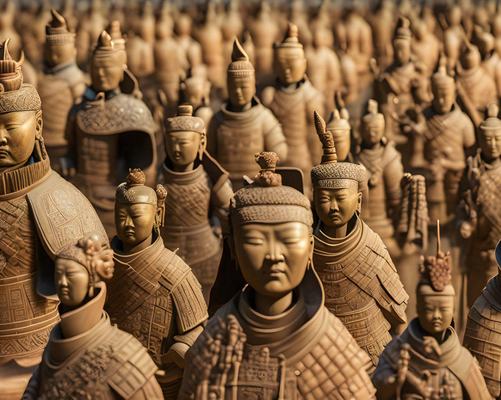 Intricate Terracotta Warrior Statues Depicting Ancient Army