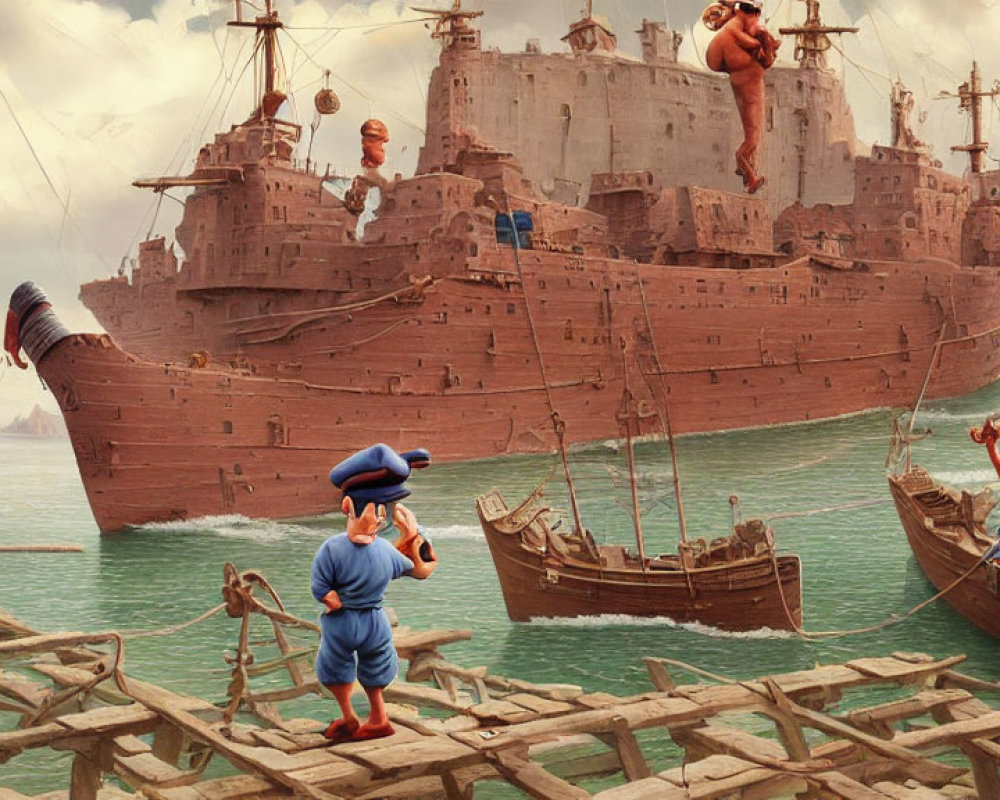 Whimsical animated characters in dynamic maritime scene