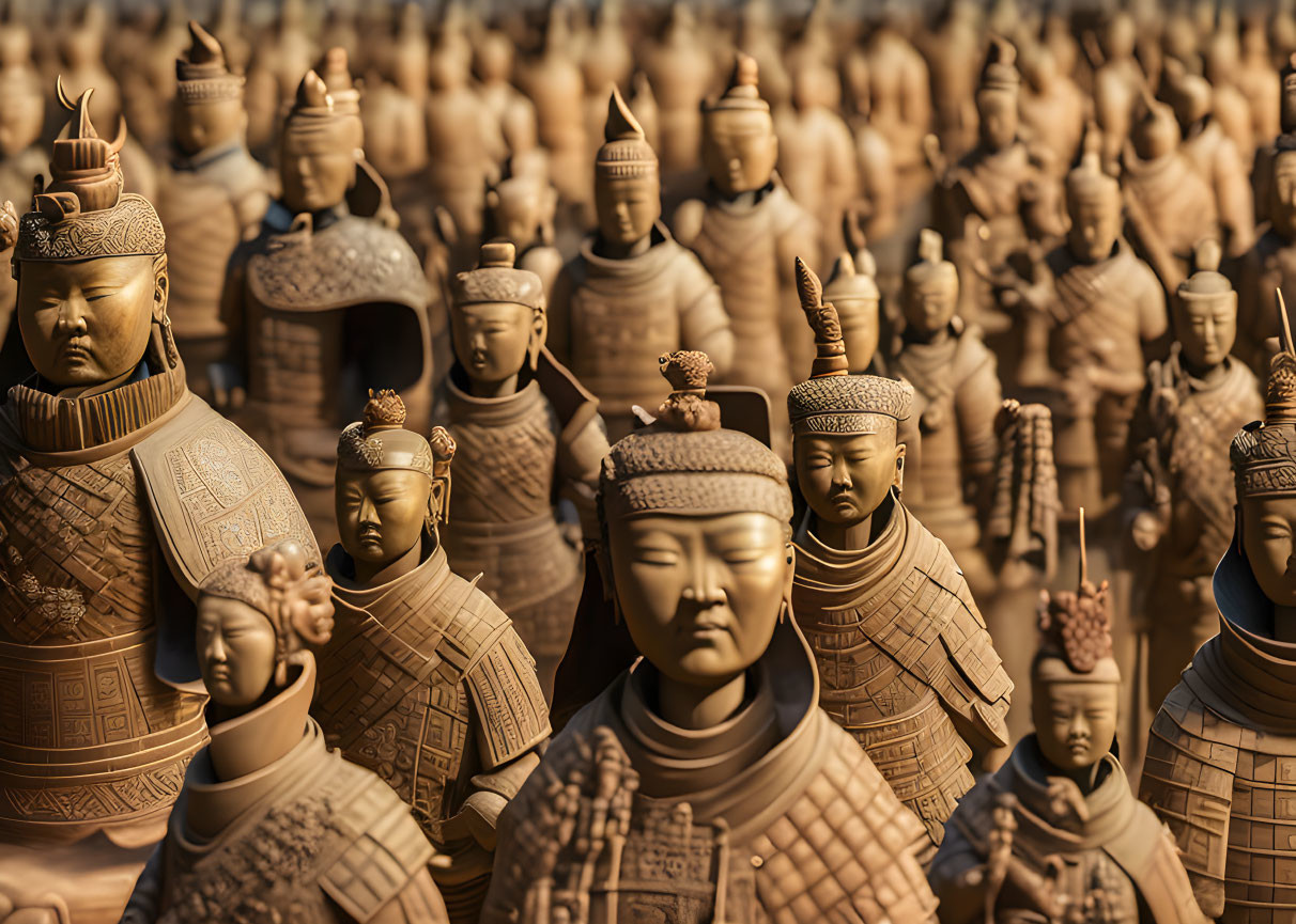 Intricate Terracotta Warrior Statues Depicting Ancient Army