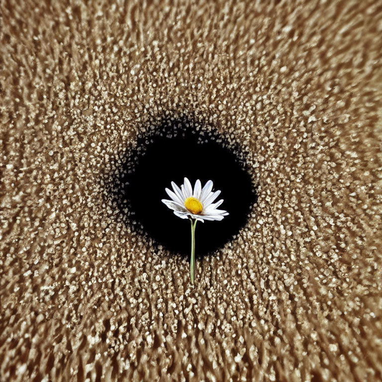 White daisy on textured brown surface: A striking contrast