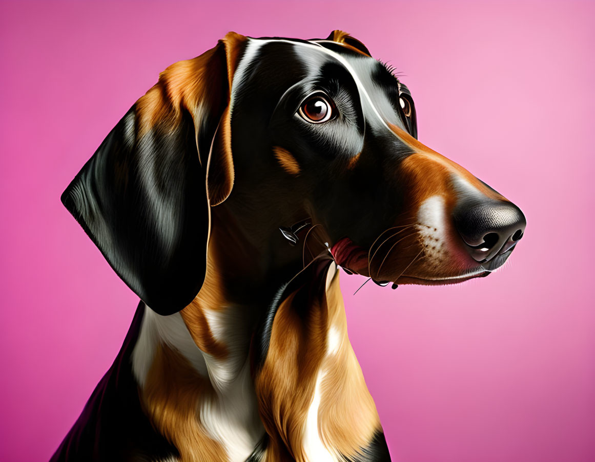 High-Resolution Portrait of Black and Tan Dog on Pink Background