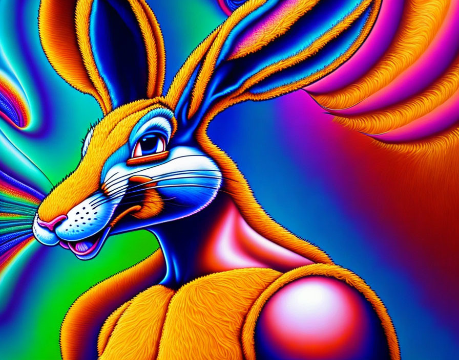 Colorful Cartoon Rabbit Illustration on Swirling Background