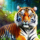 Colorful Tiger Resting in Lush Green Forest