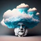 Face merged with majestic cloud formation and lightning bolt in surreal image