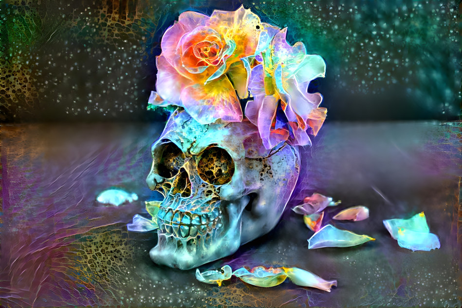 skull and flowers