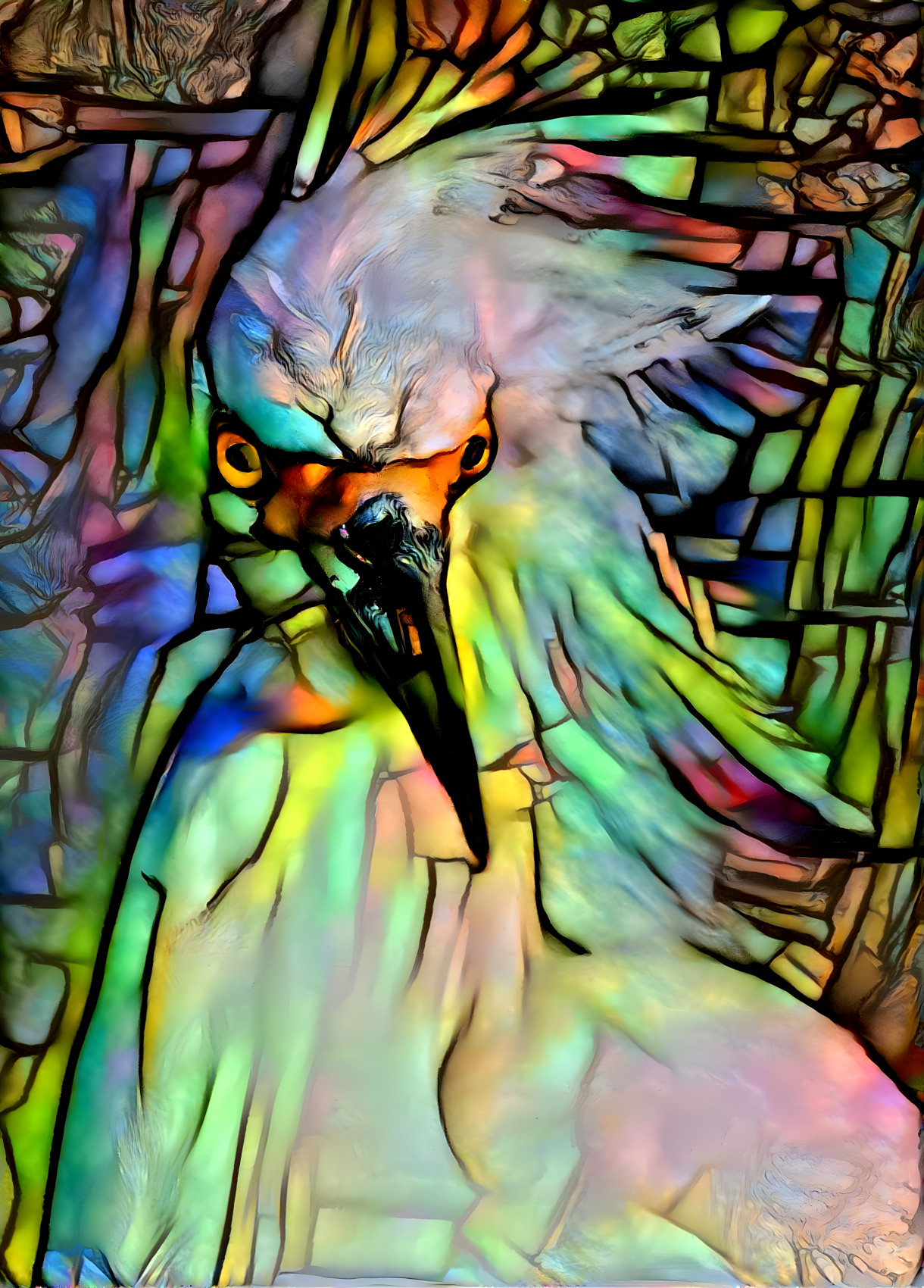 Stained glass egret one