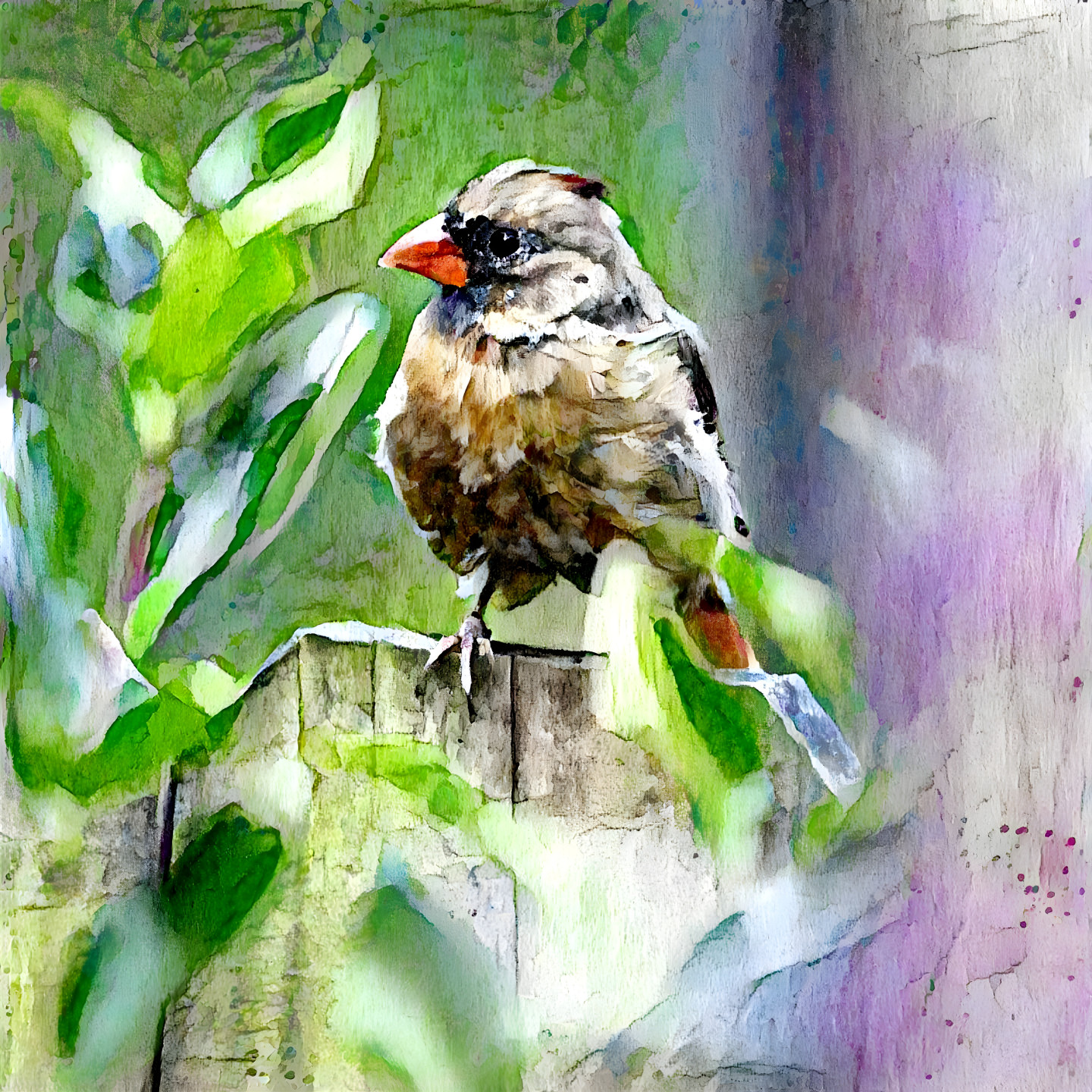 Cardinal fledgling on the fence