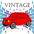Vintage red car on blue checkered background with "MIMTACT" text