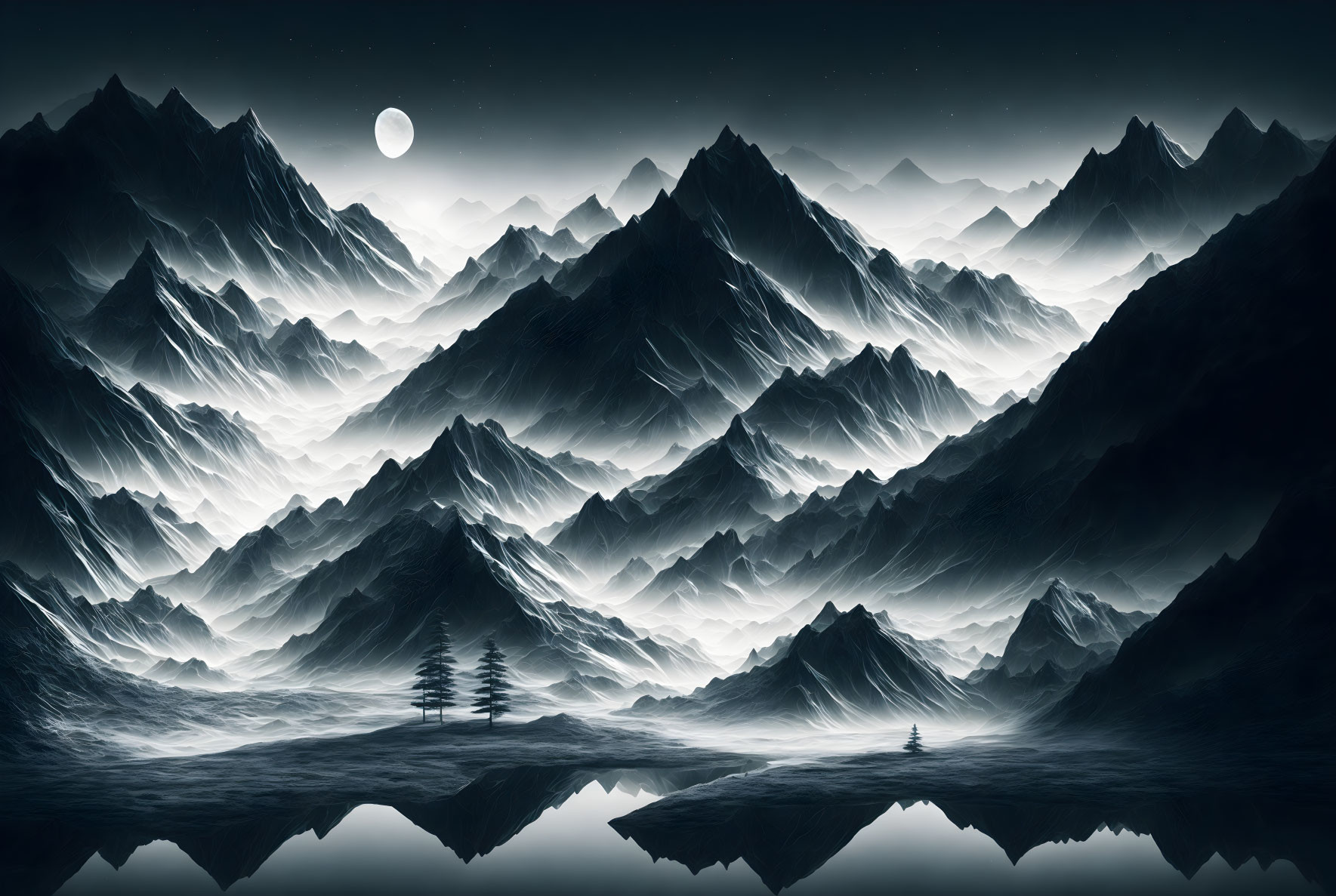 Majestic Moonlit Mountain Scene
