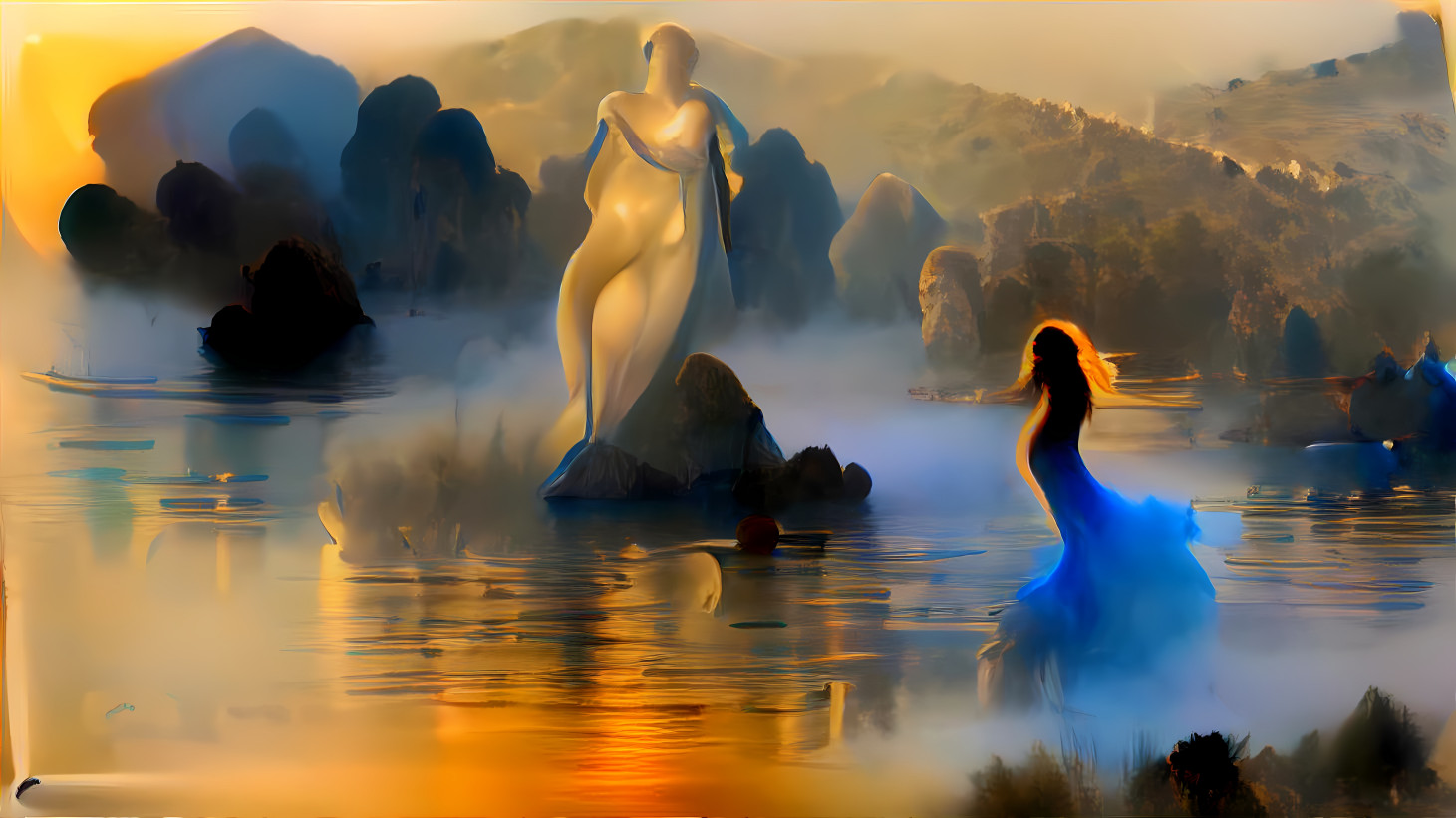 Lady in the Misty Blue Lake