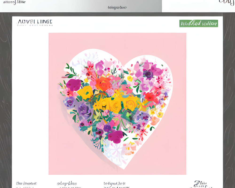 Vibrant heart-shaped flower bouquet in pink and purple tones on pale background