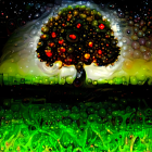 Symmetrical fantasy trees in vibrant digital artwork