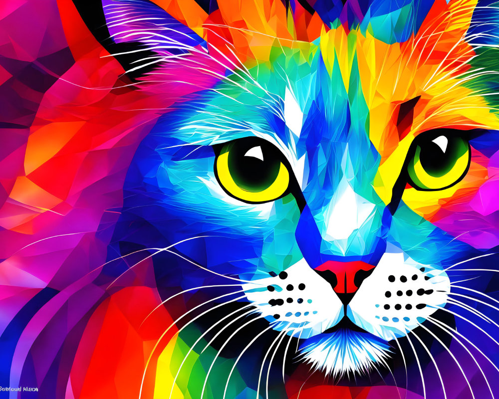 Vivid Multicolored Geometric Cat Face Illustration