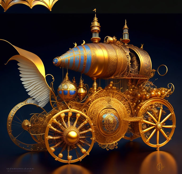Steampunk-Inspired Vehicle with Gold Details and Mechanical Gears