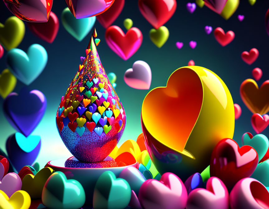 Vibrant 3D Hearts Display in Various Sizes and Colors