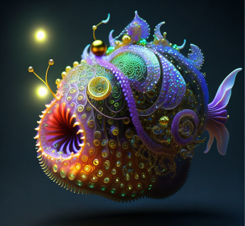 Intricate Bioluminescent Creature Art with Ornate Textures