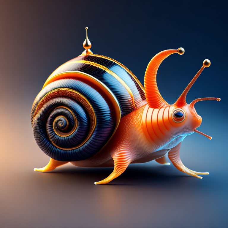 Colorful Digital Illustration of Vibrant Snail on Moody Background