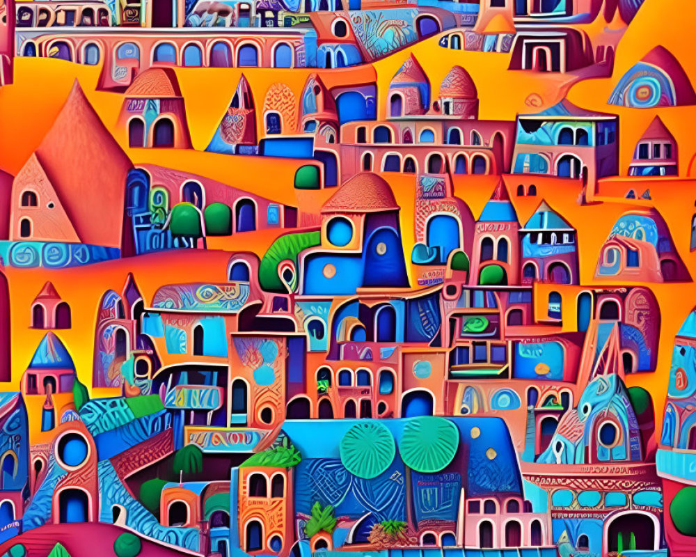 Colorful Abstract Art: Fantastical Cityscape with Whimsical Architecture