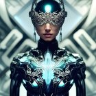 Female Android Digital Artwork with Blue and Gold Intricate Headgear