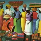 Colorful Traditional Attire Market Illustration
