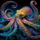 Colorful octopus digital artwork with patterned tentacles on dark background