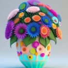 Colorful Digital Artwork: Bouquet of Roses in Teal Vase