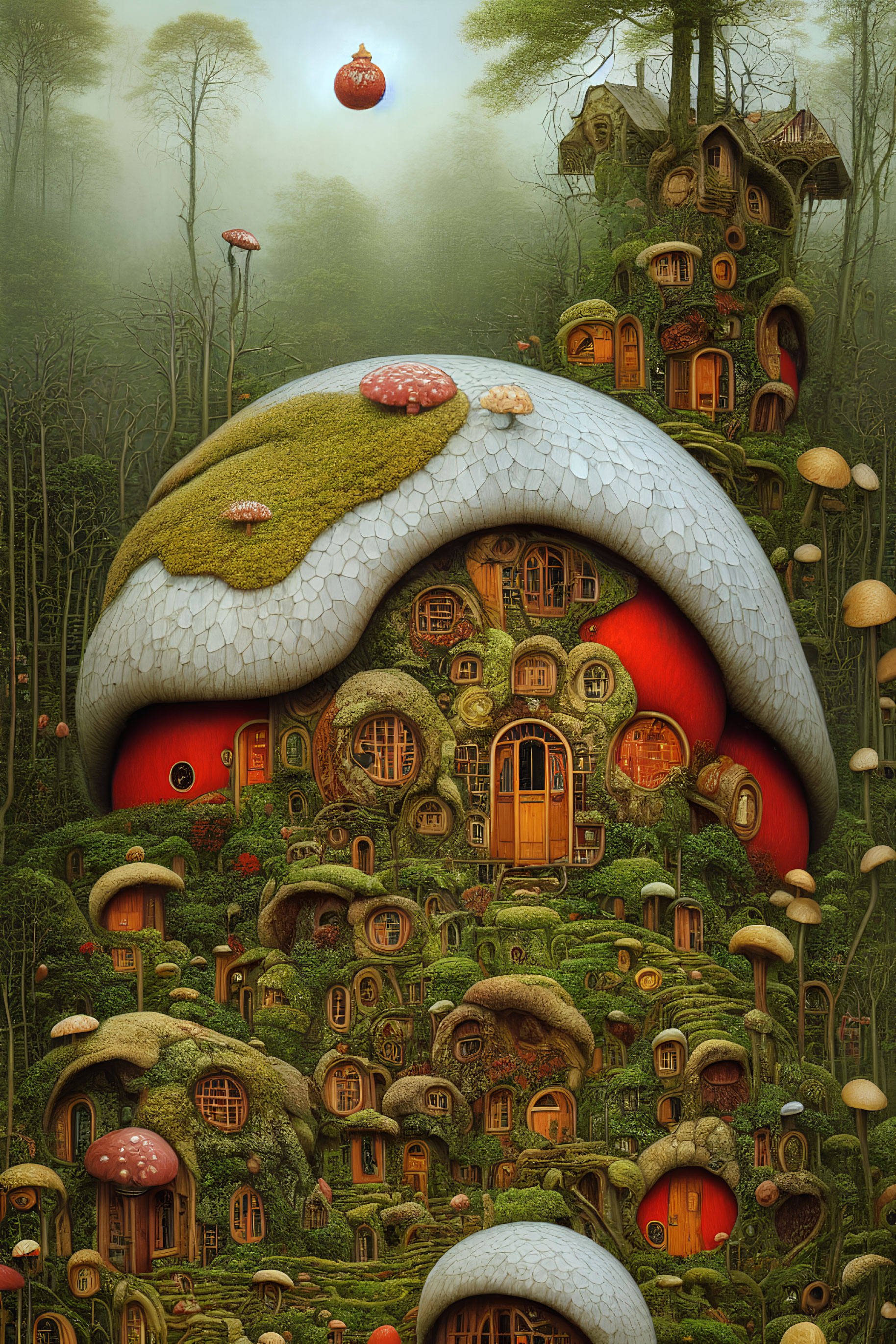 Detailed Whimsical Fairy Tale House in Mushroom Forest Scene