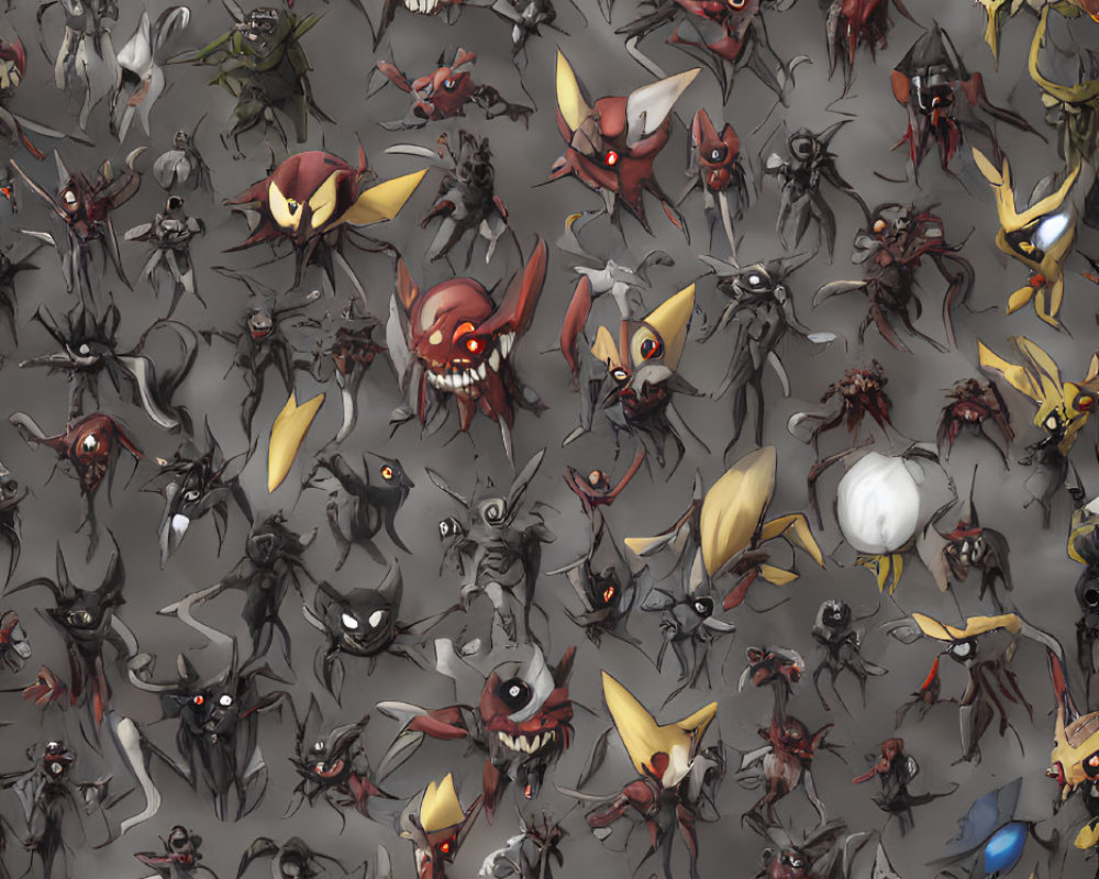 Assorted stylized bug illustrations on grey background