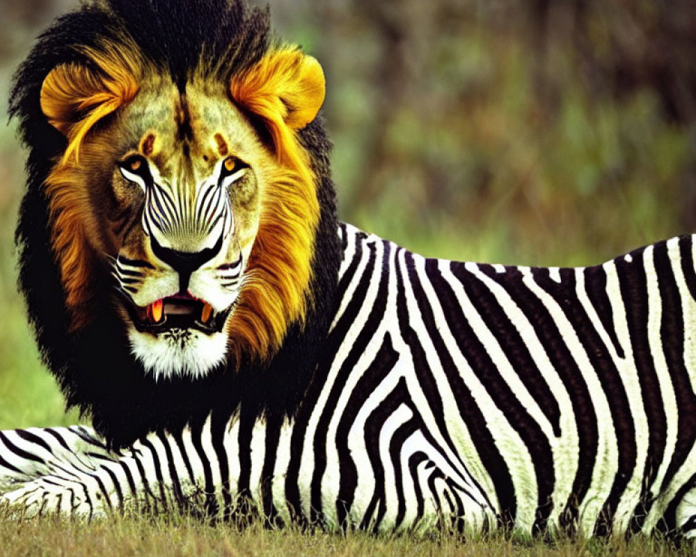 Hybrid Animal: Lion-headed with Zebra Body in Grass