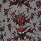 Assortment of dark demonic creatures and skeletal figures on gray background